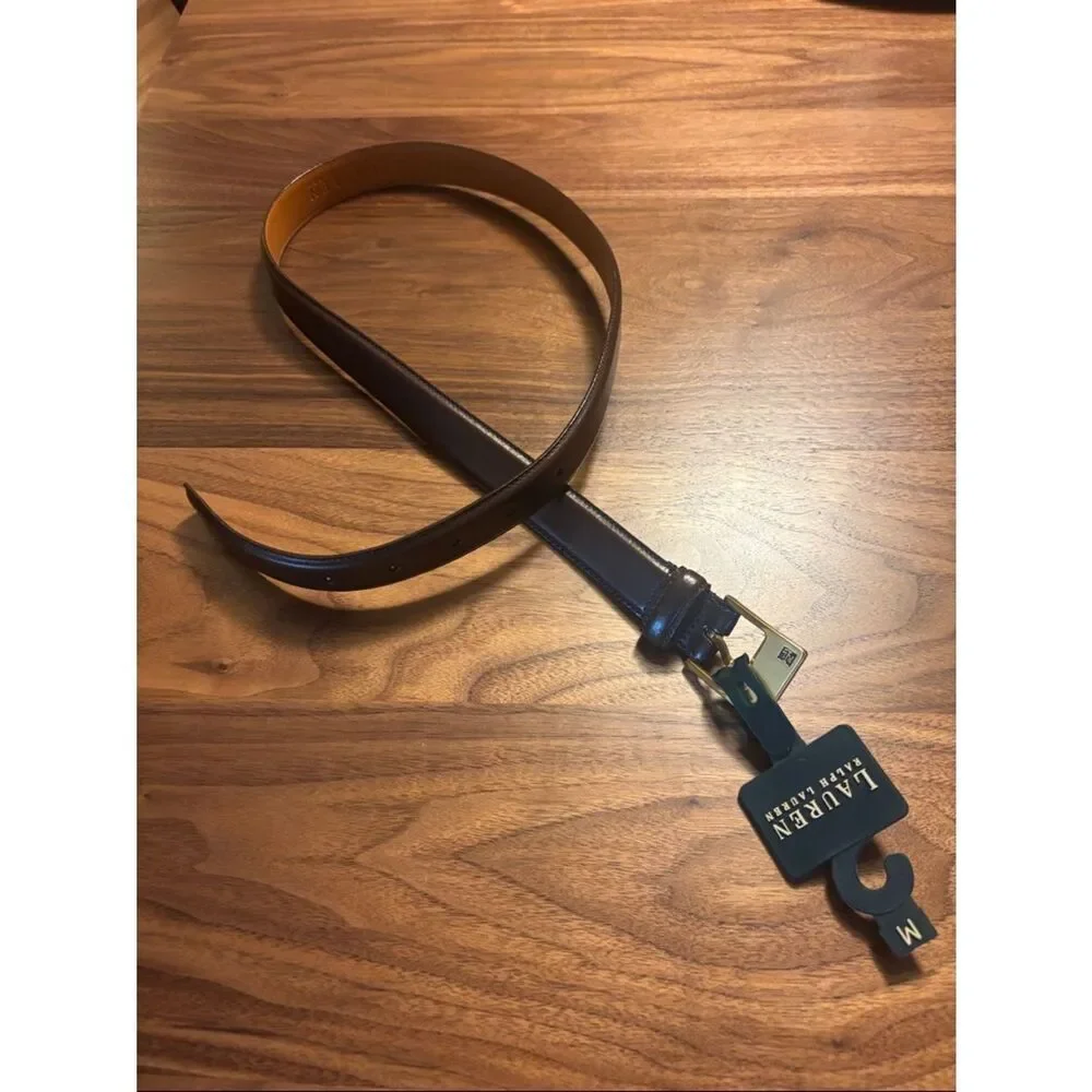 Lauren Ralph Lauren Dark Brown & Gold Leather Belt